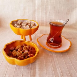 El Yapımı Seramik Balkabağı Çay Keyfi 3 Parça